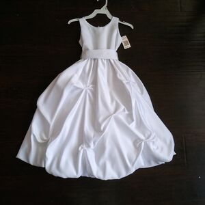 Girls White Satin Formal Dress